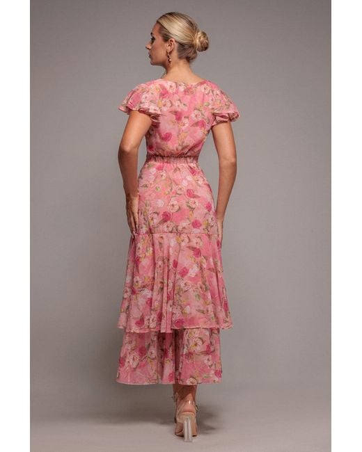 Goddiva Pink Floral Wrap High And Low Midaxi Dress