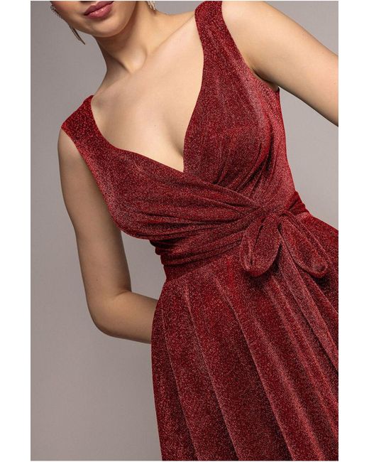 Goddiva Red Cross Over Sleeveless Mini Skater Dress