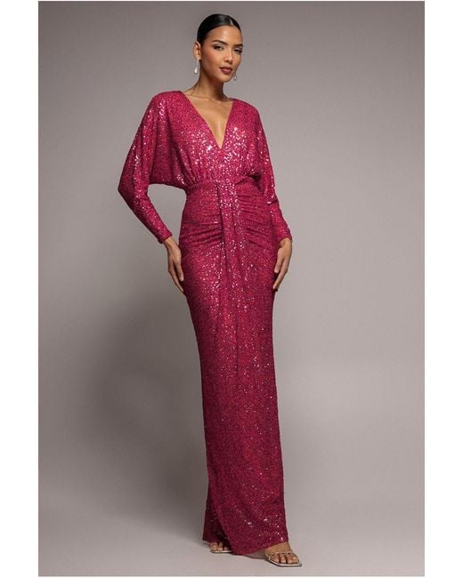 Goddiva Pink Plunge V-neck Sequin Maxi