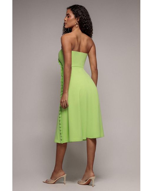 Goddiva Green Frilled Halter Neck Strap Midi Dress