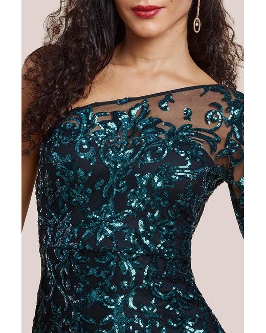 Goddiva One Shoulder Cape Sleeve Maxi Dress - Black