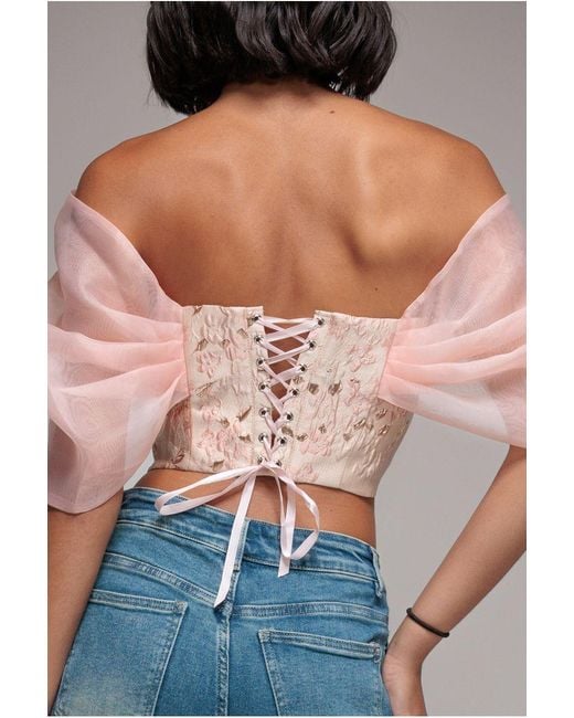 Goddiva Gray Off Shoulder Jacquard Top With Organza Wings
