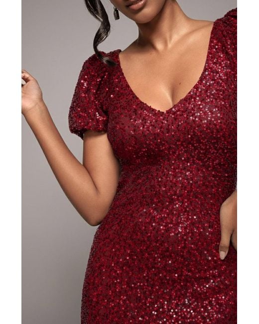 Goddiva Puff Sleeve Tiered Hem Maxi Dress