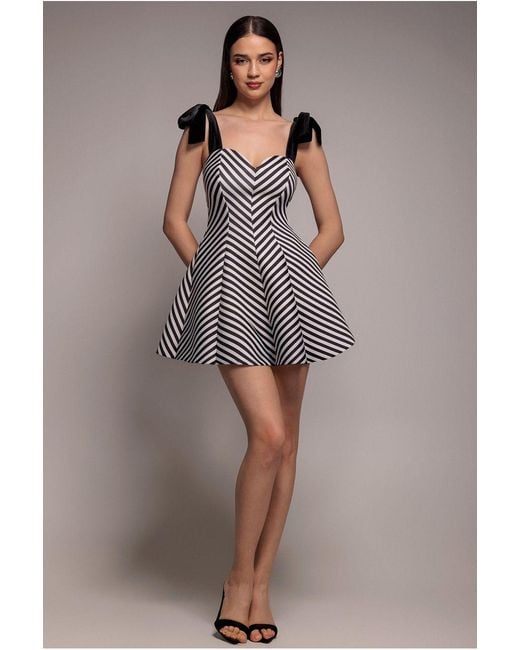 Goddiva Multicolor Diagonal Stripe Velvet Bow A Line Mini Dress