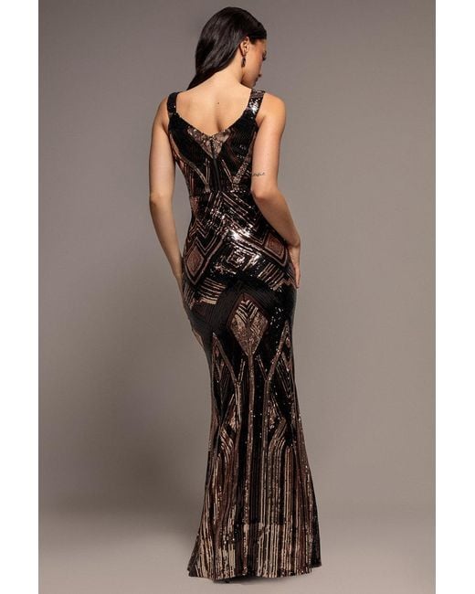 Goddiva Black Geometric Sequin Sleeveless Maxi