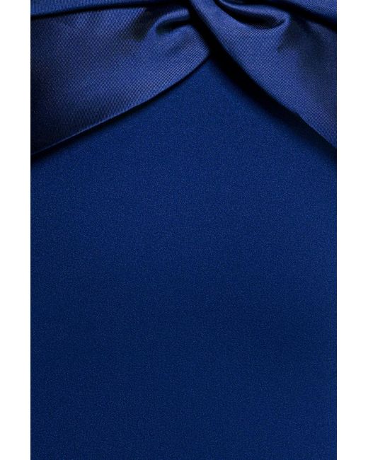 Goddiva Blue Twist Knot Satin & Scuba Bardot Maxi Dress
