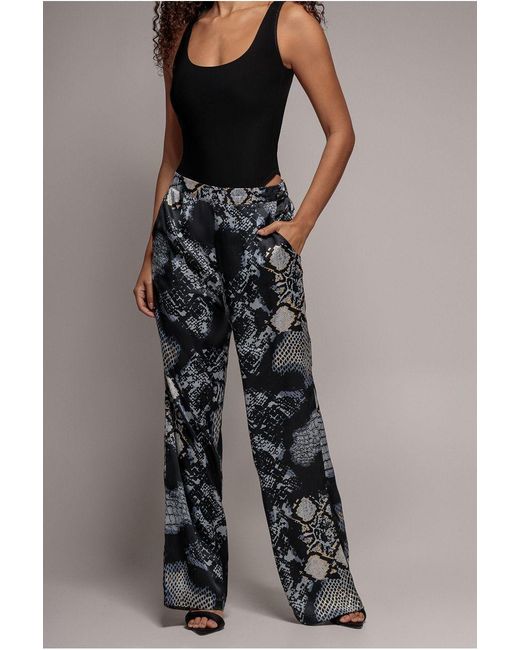 Goddiva Black Foil Print Wide Leg Trousers