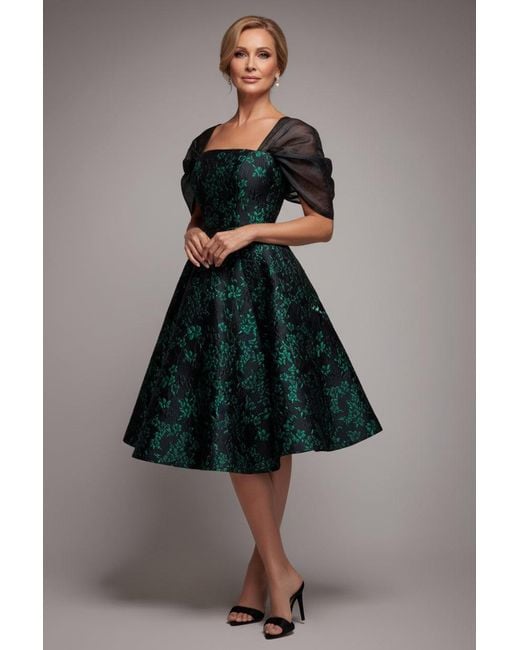 Goddiva Multicolor Lace Up Jacquard Midi Dress With Organza Wings