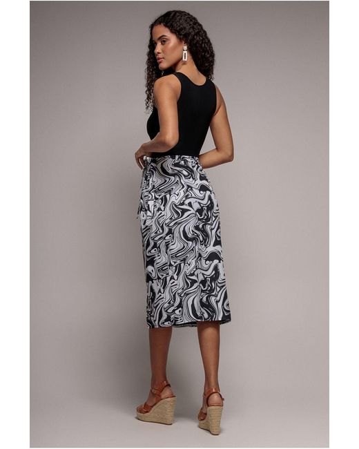 City Goddess Blue Printed High Waist Wrap Midi Skirt