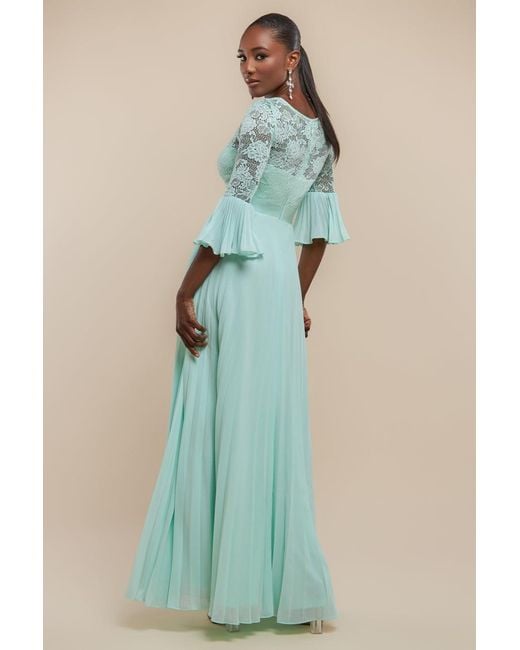 Goddiva Scalloped Lace Corset Bodice Maxi Dress - Black