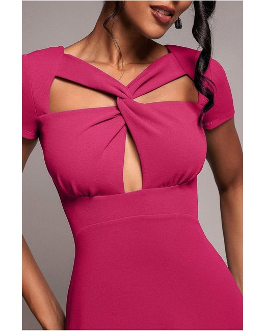Goddiva Pink Scuba Crepe Twist Cutout Midi Dress