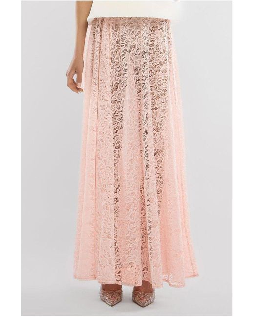 Goddiva Pink Scuba Boobtube Peplum Corset With Floral Lace A-Line Maxi Skirt With Scarf
