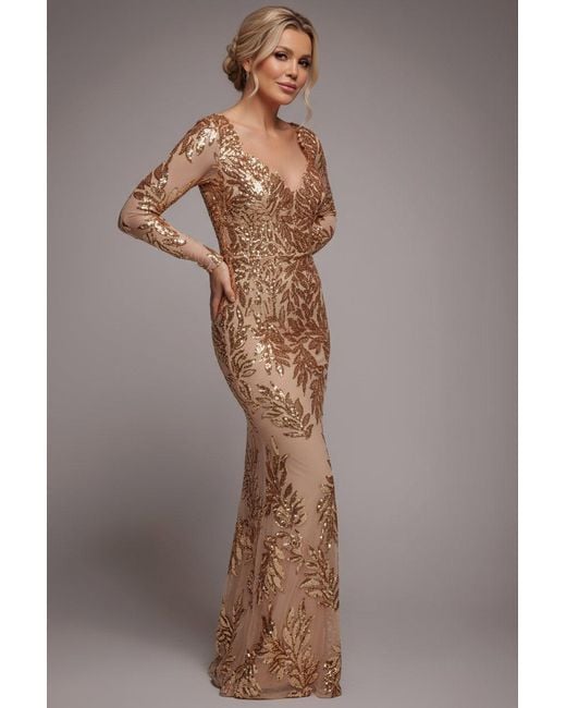 Goddiva Sequin Leaf Long Sleeve Maxi Dress in Brown | Lyst Goddiva Sequin Leaf Long Sleeve Maxi Dress in Brown | Lyst