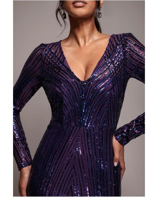 Goddiva Purple Two Toned V Neck Sequin Maxi