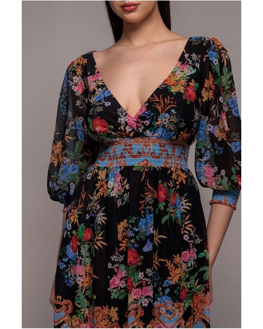Goddiva Green Chiffon Wrap Border Floral Print Midi Dress