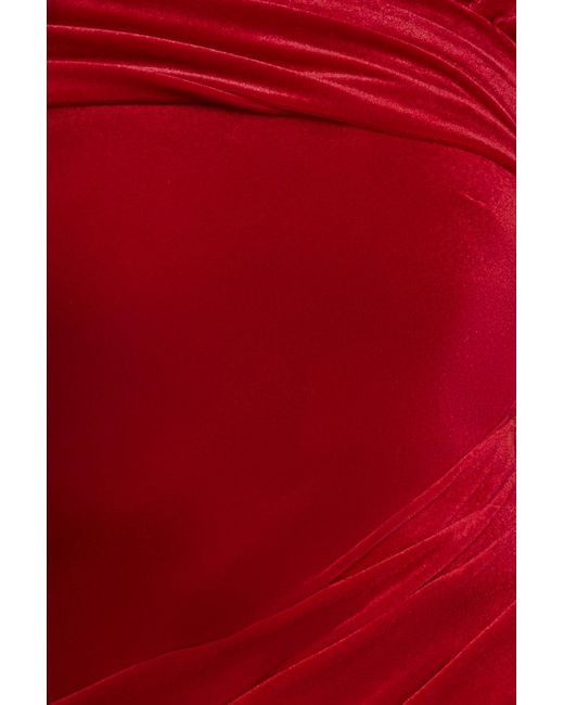 Goddiva Red One Shoulder Velvet Maxi Dress