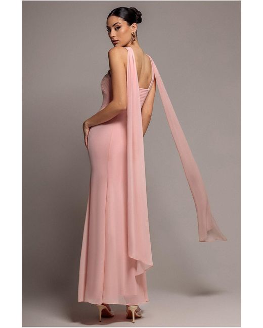 Goddiva Pink Cross Front Scarf Back Chiffon Mermaid Maxi Dress