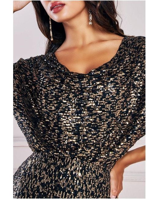 Goddiva Black Sequin Cowl Maxi Dress
