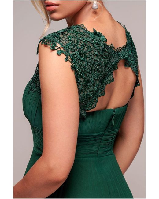 Goddiva Green Crochet & Pleated Top Midi