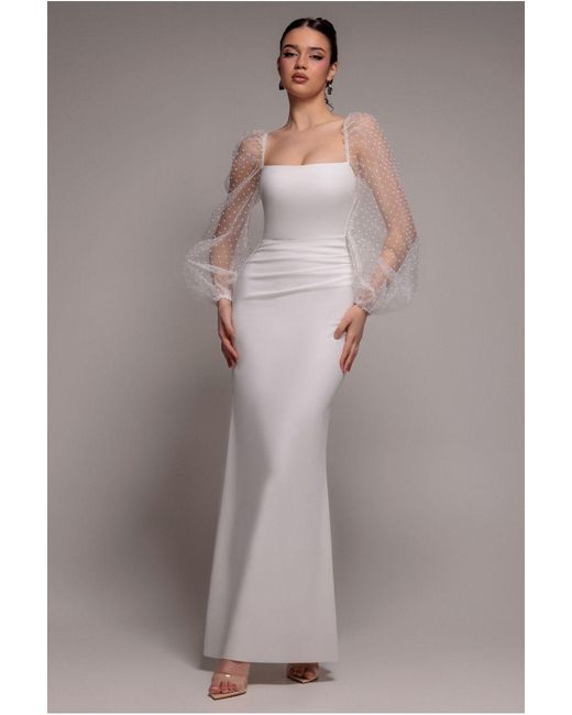 Goddiva Gray Dobby Organza Bishop Sleeve Multiway Maxi Dress
