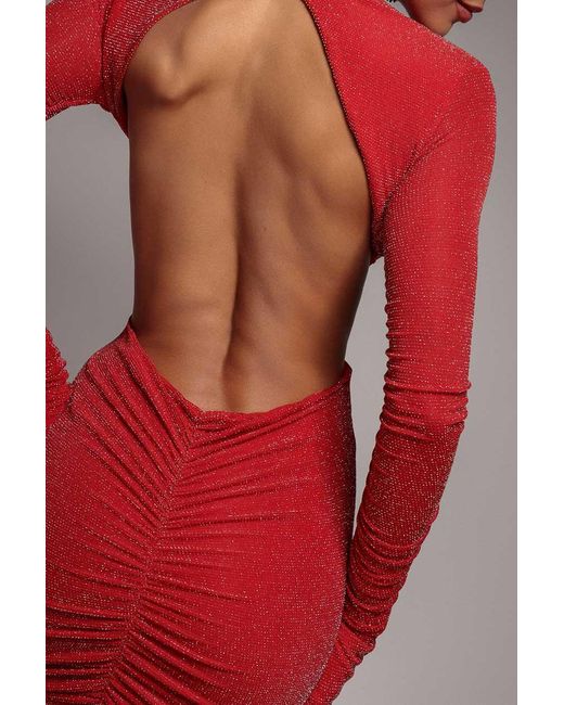 Goddiva Red Cut Out Long Sleeve Bodycon Mini Dress