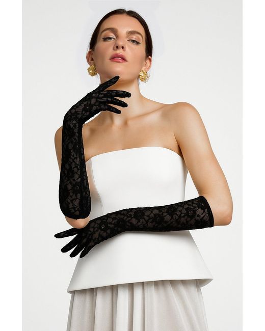 Goddiva White Stretch Lace Gloves