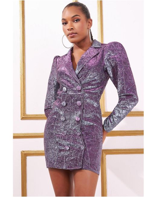 Goddiva Iridescent Foil Print Blazer Mini Dress in Purple | Lyst