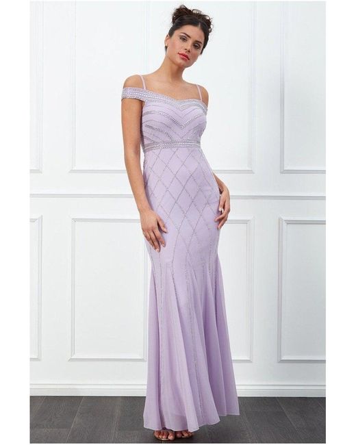 lavender off the shoulder maxi dress