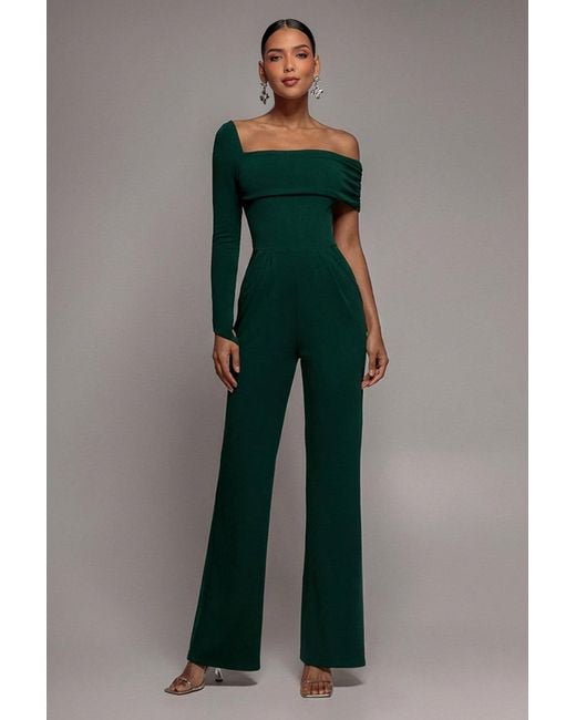 Goddiva Green One Shoulder Scuba Romper