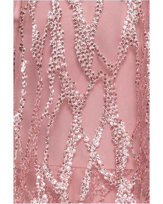 Goddiva Pink Embroidered Mesh Tiered Midi Dress