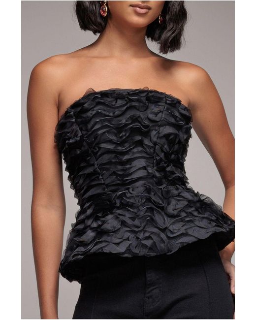 Goddiva Black Peplum 3D Textured Boob Tube Lace Up Corset