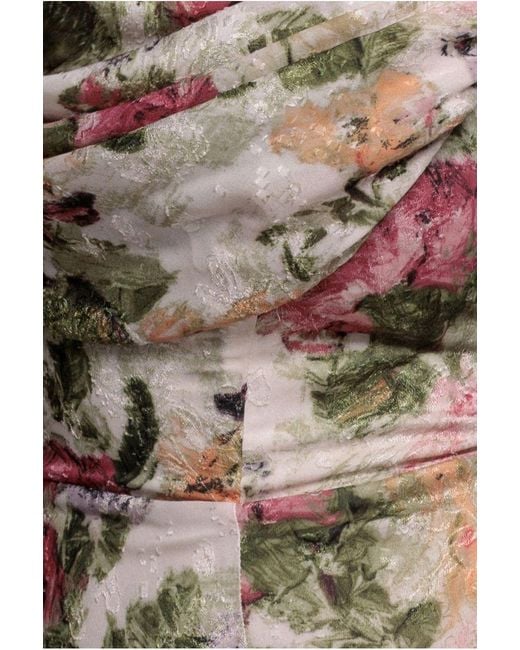 Goddiva Natural Cowl Neck Floral Print Jacquard Chiffon Maxi Dress