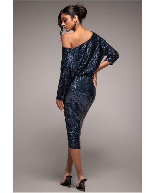 Goddiva Blue Sequin Cowl Neck Midi Dress