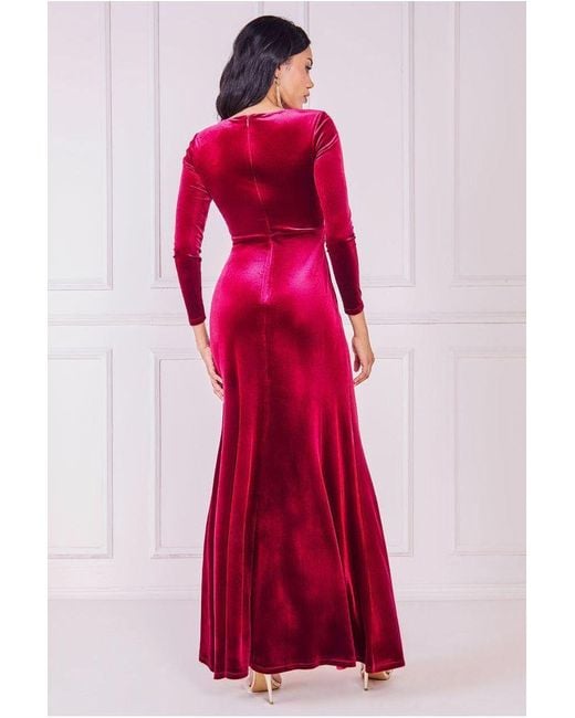 Goddiva Square Neck Gathered Waist Velvet Maxi