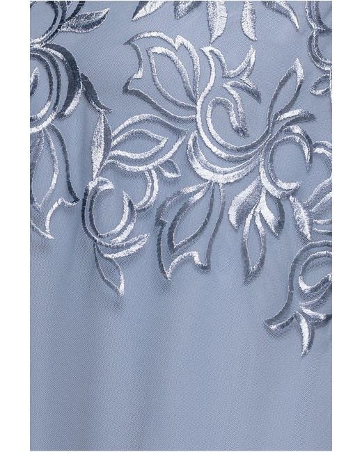Goddiva Blue Lace Flutter Sleeve Embroidered Mesh A Line Maxi Dress