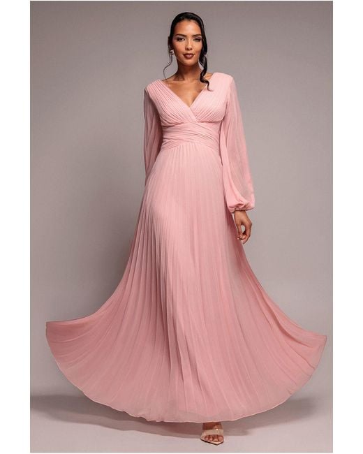 Goddiva Pink Balloon Sleeve Chiffon Maxi Dress