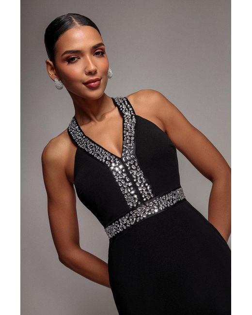Goddiva Black Diamante Cross Back Maxi Dress