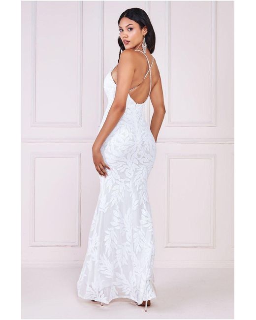Goddiva Cross Back Diamante Strap Sequin Maxi in White Lyst