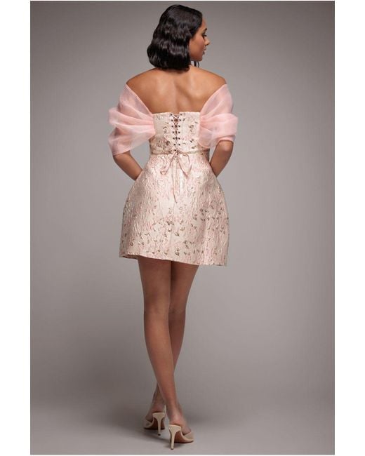 Goddiva Multicolor Lace Up Jacquard Mini Dress With Organza Wings