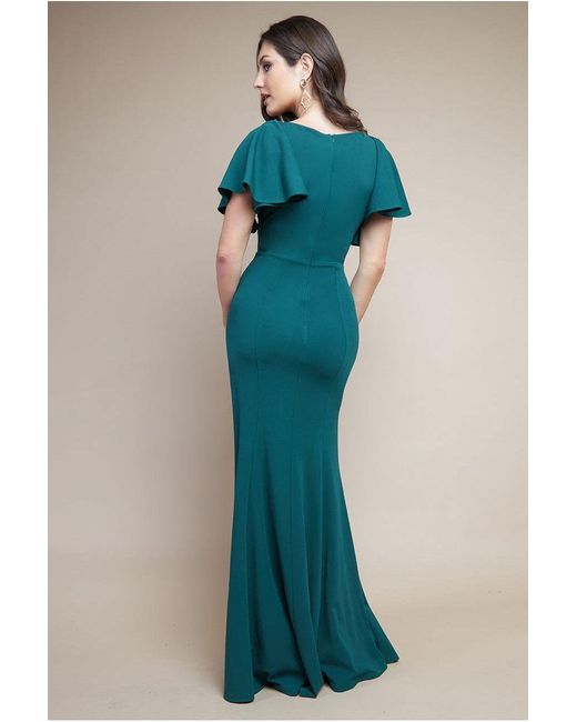 Goddiva Wrap Front Maxi With Flutter Sleeves - Red main image 0