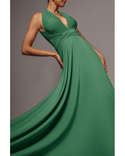 Goddiva Green Multiway Tie-Up Maxi Dress