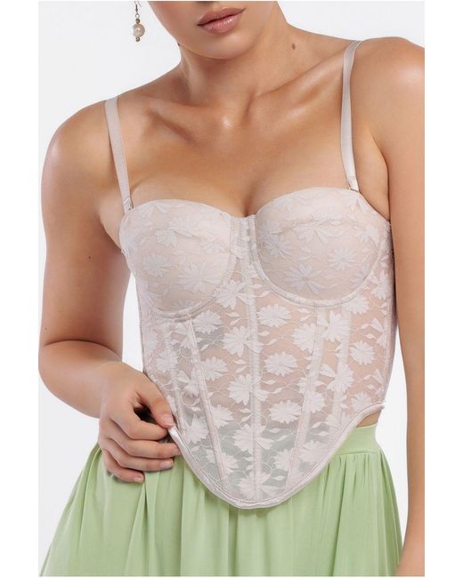 Goddiva Black Textured Floral Mesh Corset