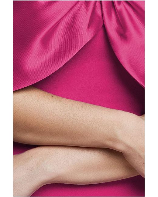 Goddiva Pink Twist Knot Satin & Scuba Bardot Maxi Dress