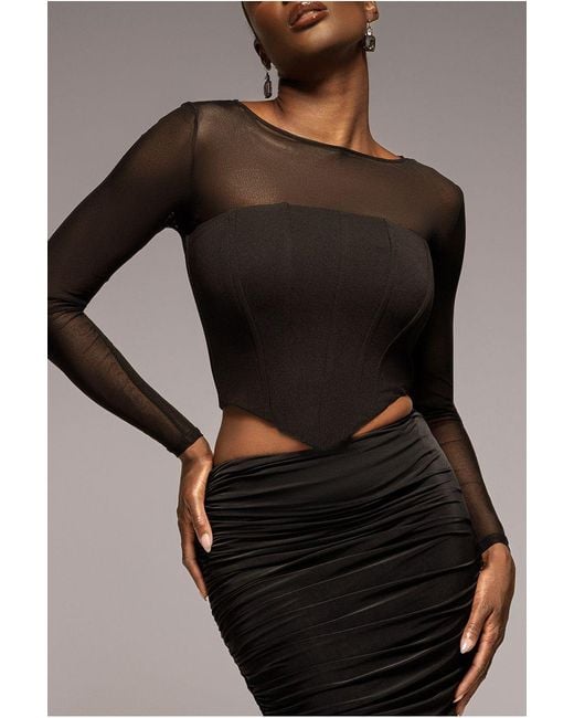 Goddiva Black Scuba Crepe And Mesh Lace Up Corset Top