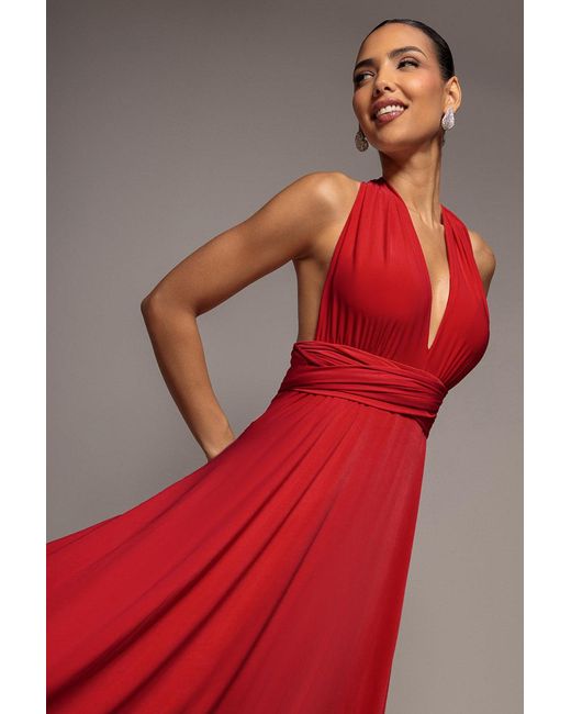 Goddiva Red Multiway Tie-Up Maxi Dress