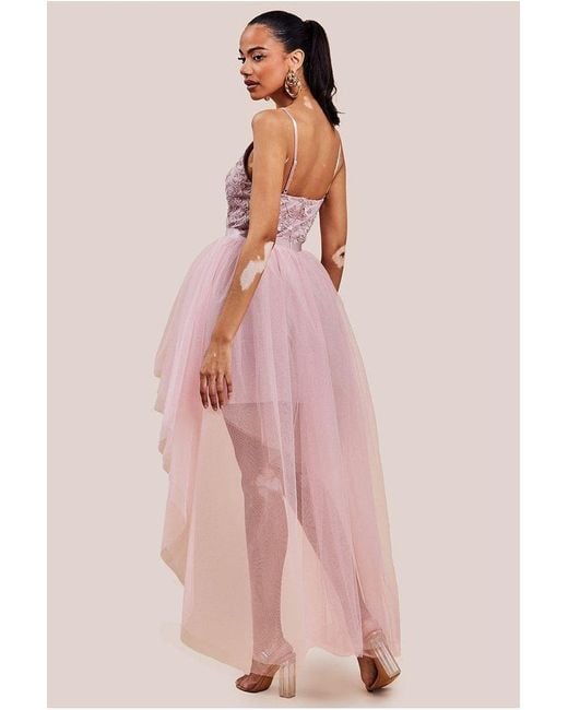 Goddiva Pink High Low Tulle Mini With Lace Bodice