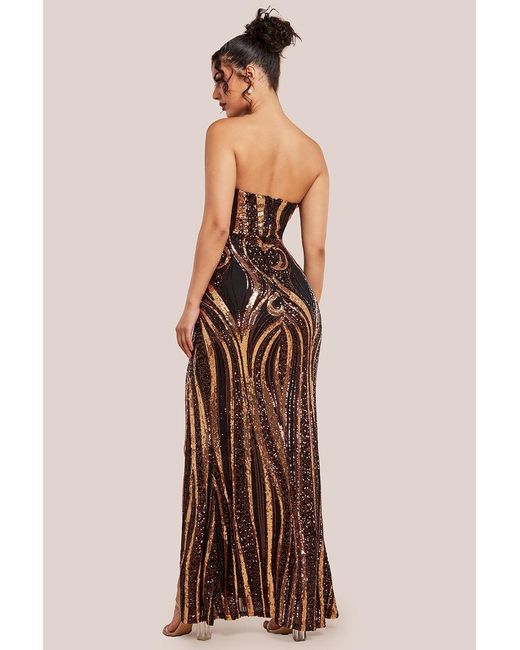 Goddiva Multicolor Strapless Multi Sequin Maxi Dress