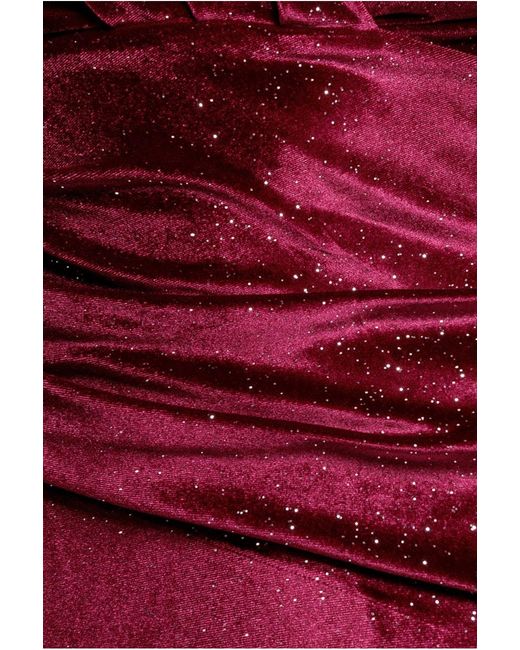 Goddiva Red Shimmer Velvet Bardot Maxi Dress