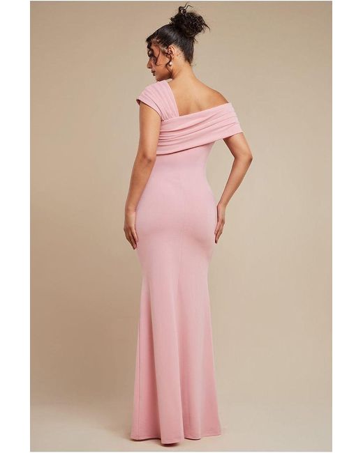 Goddiva Natural One Shoulder Scuba Crepe Evening Maxi Dress