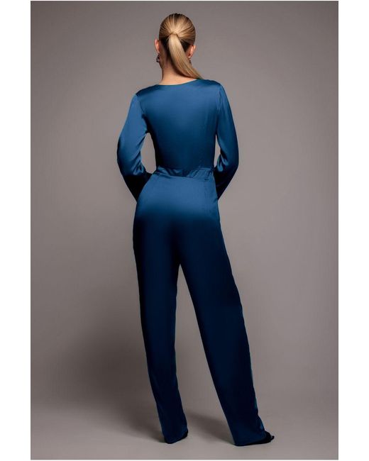 Goddiva Blue Cut Out Satin Jumpsuit